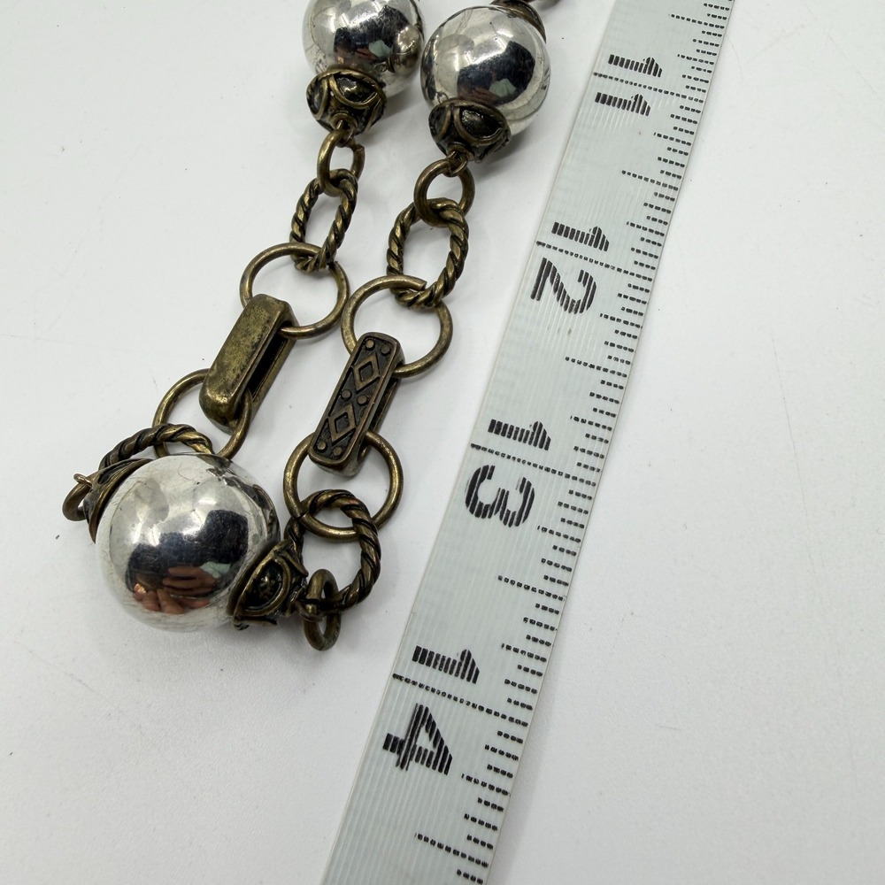 Boho Statement Mixed Metal Bead Link Necklace Gold & Silver Tone Accent Long - Picture 12 of 13